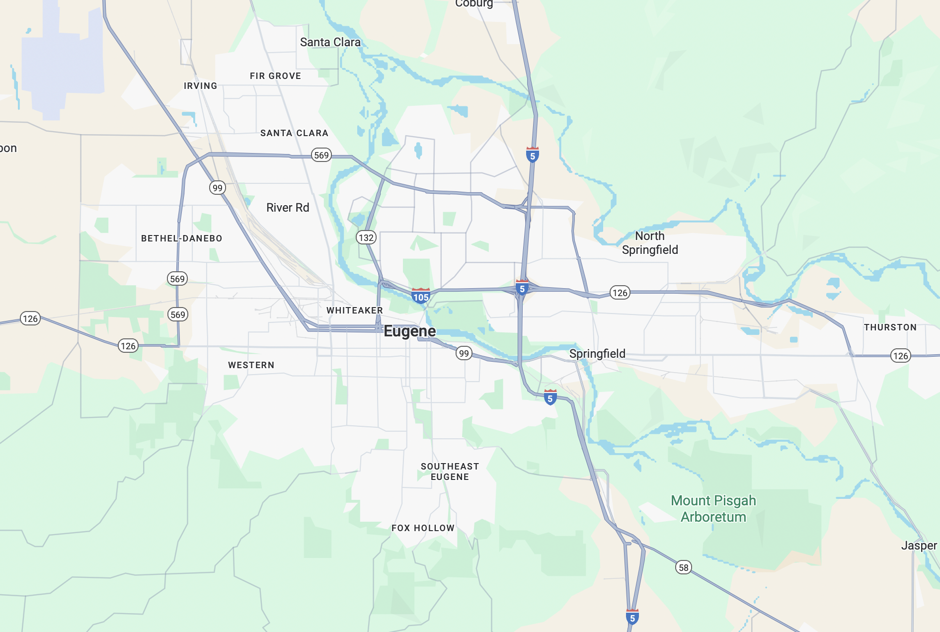 Eugene area service map showing detailed coverage areas