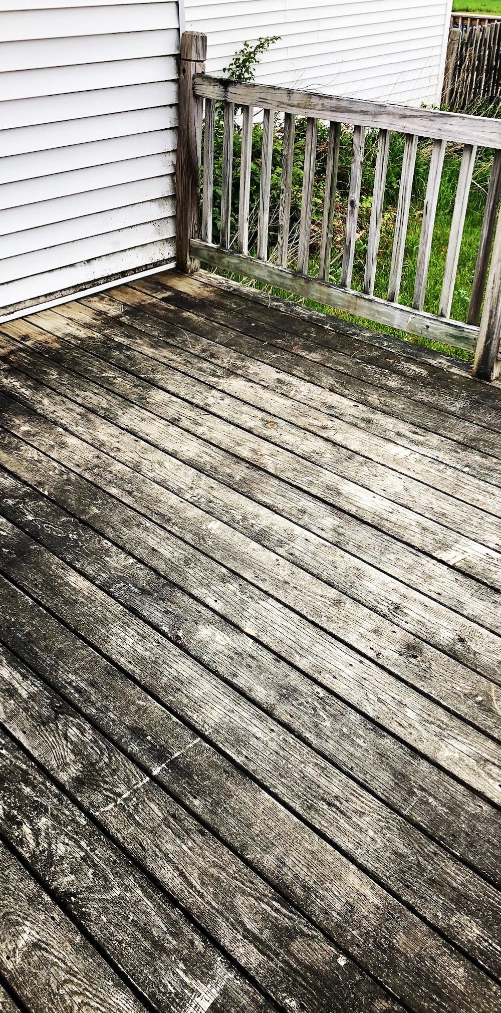 Before: Weathered deck before and after restoration