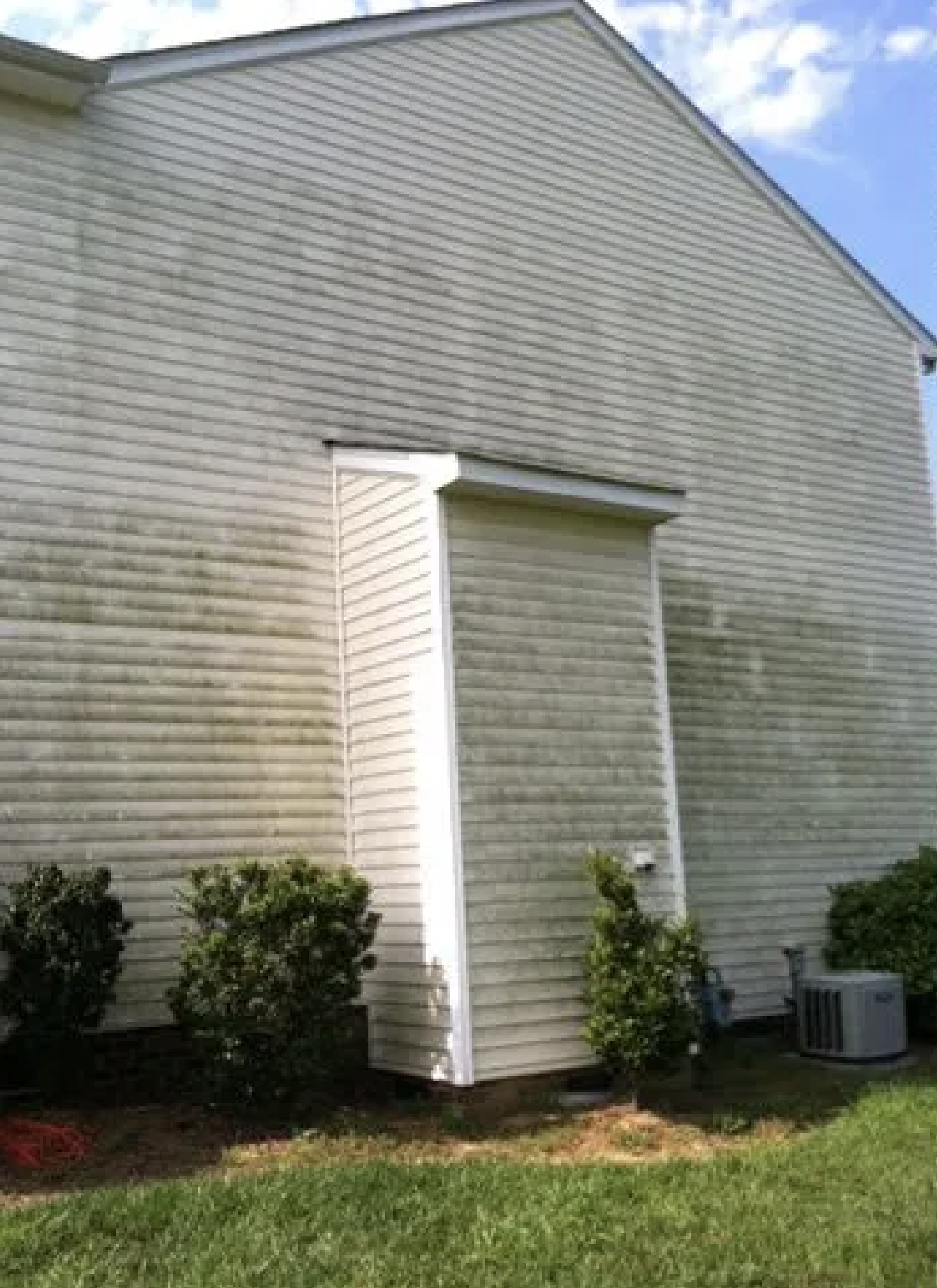 Before: House exterior with bushes before and after cleaning